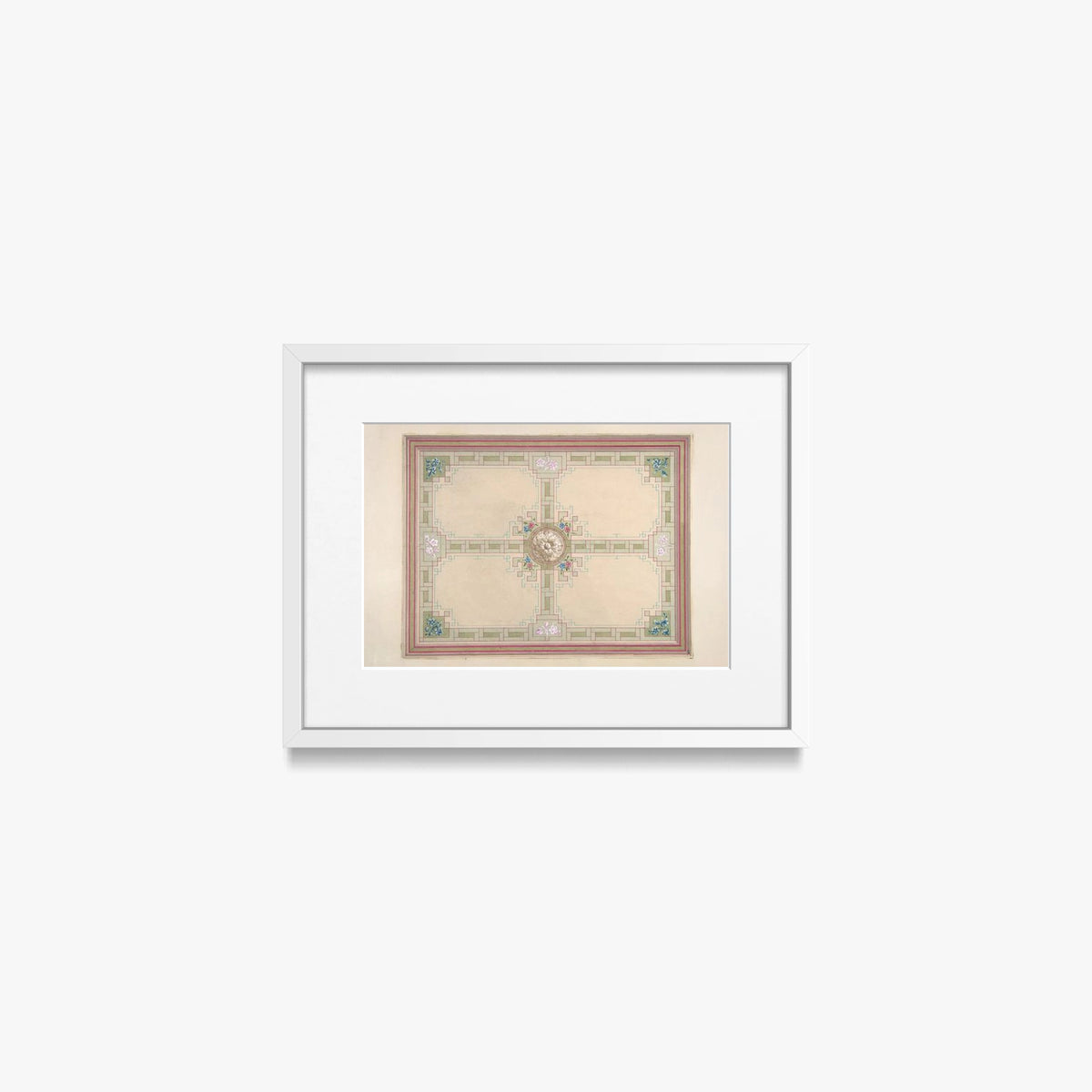 Progetto per un Soffitto con Motivi Floreali e Bordura a Greca - Jules-Edmond-Charles Lachaise, opera di Jules-Edmond-Charles Lachaise (Classici), stampa con passepartout e cornice bianca, 40x30cm