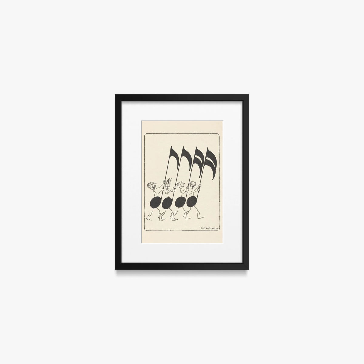 Rime Musicali, Tav. 5 - Dic Loscalzo, opera di Dic Loscalzo (Illustrazione), stampa con passepartout e cornice nera, 30x40cm