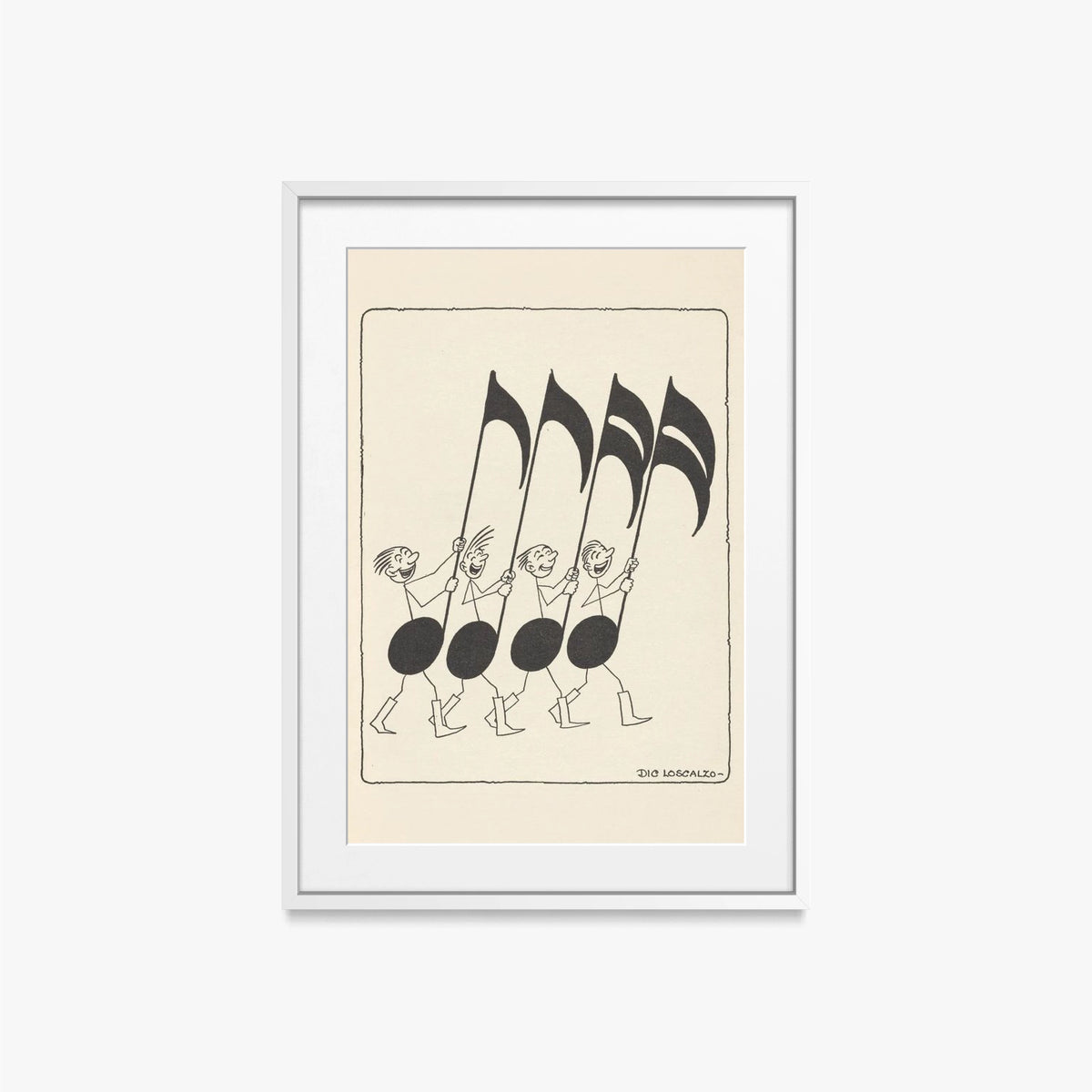 Rime Musicali, Tav. 5 - Dic Loscalzo, opera di Dic Loscalzo (Illustrazione), stampa con passepartout e cornice bianca, 50x70cm