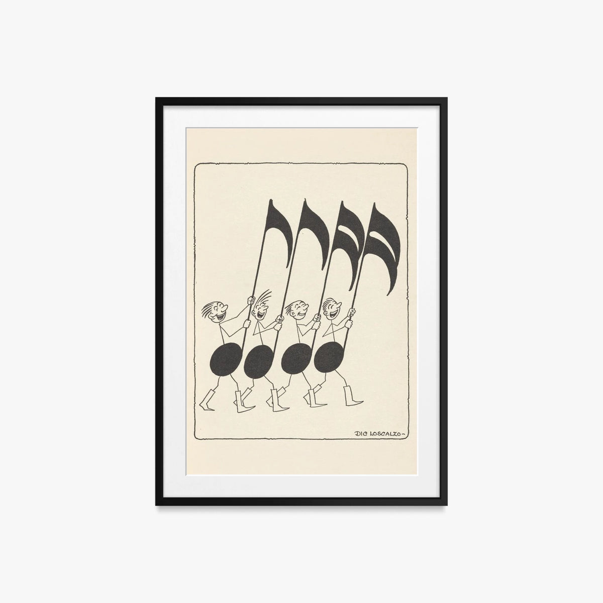 Rime Musicali, Tav. 5 - Dic Loscalzo, opera di Dic Loscalzo (Illustrazione), stampa con passepartout e cornice nera, 60x85cm