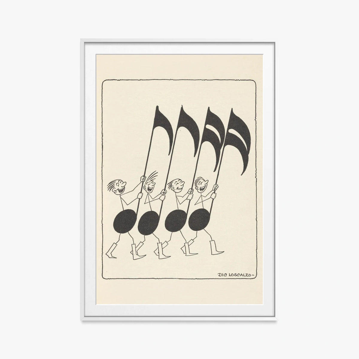 Rime Musicali, Tav. 5 - Dic Loscalzo, opera di Dic Loscalzo (Illustrazione), stampa con passepartout e cornice bianca, 80x115cm