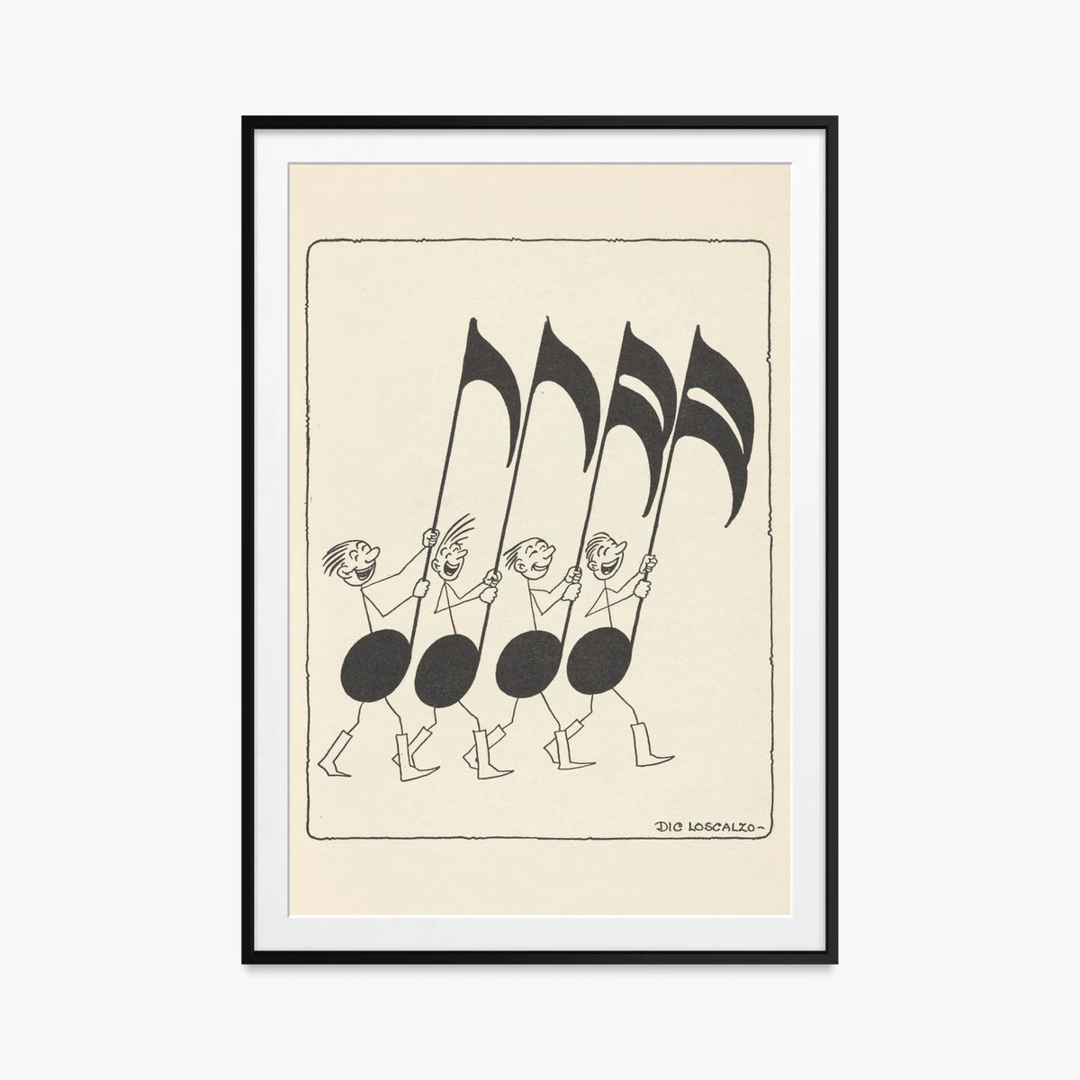 Rime Musicali, Tav. 5 - Dic Loscalzo, opera di Dic Loscalzo (Illustrazione), stampa con passepartout e cornice nera, 80x115cm
