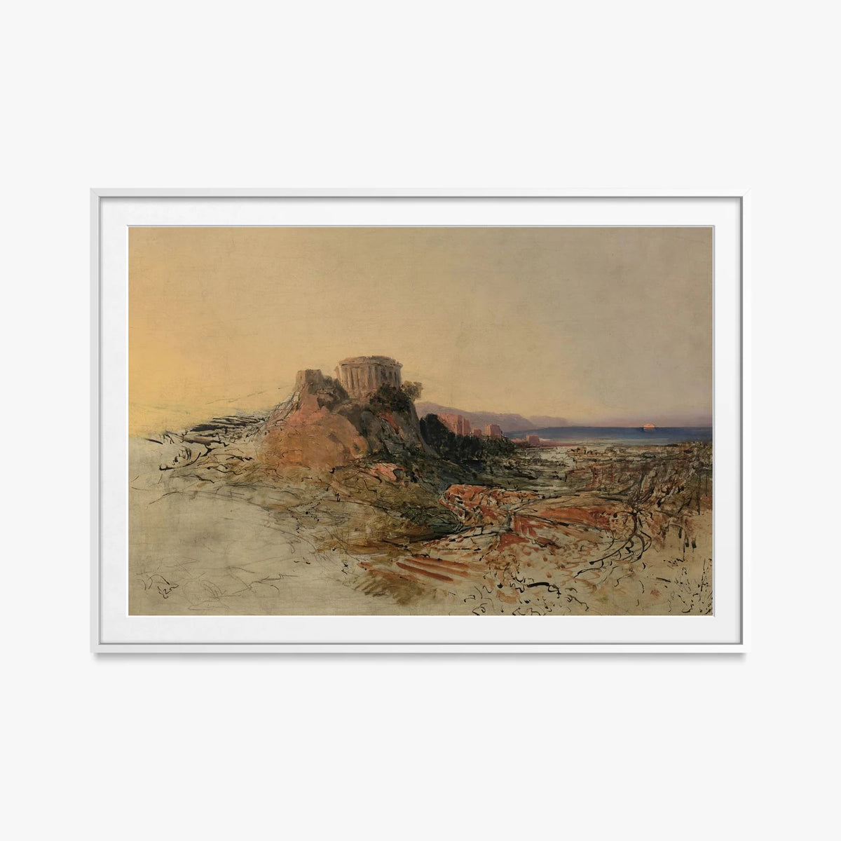 Rovine di Tempio Greco - Adalbert Stifter, opera di Adalbert Stifter (Classici), stampa con passepartout e cornice bianca, 115x80cm