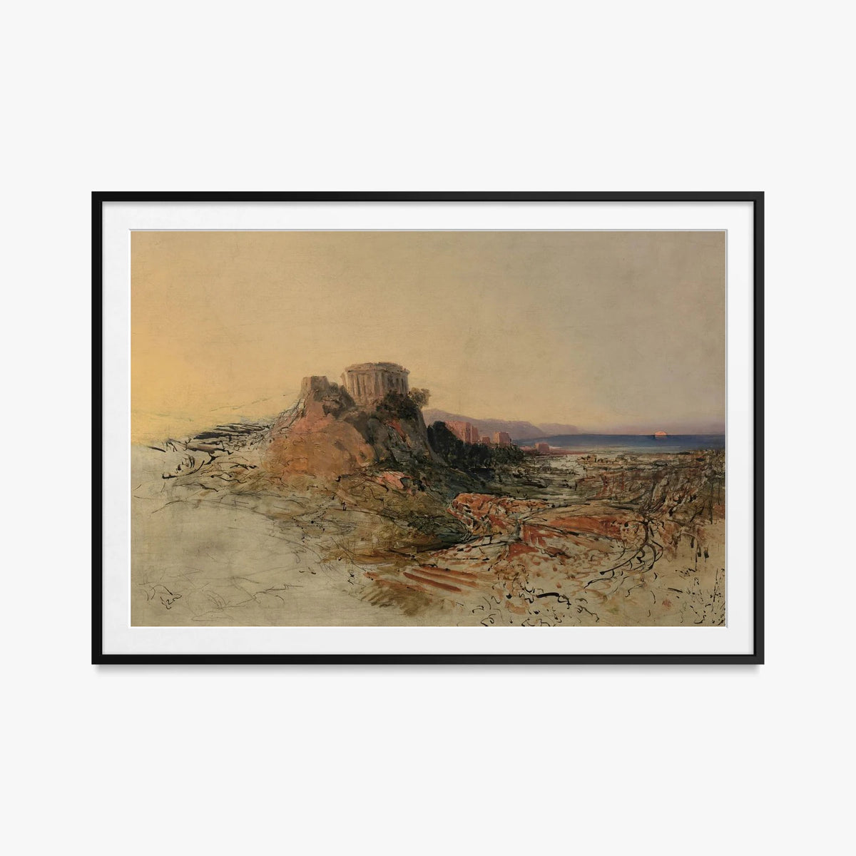 Rovine di Tempio Greco - Adalbert Stifter, opera di Adalbert Stifter (Classici), stampa con passepartout e cornice nera, 115x80cm