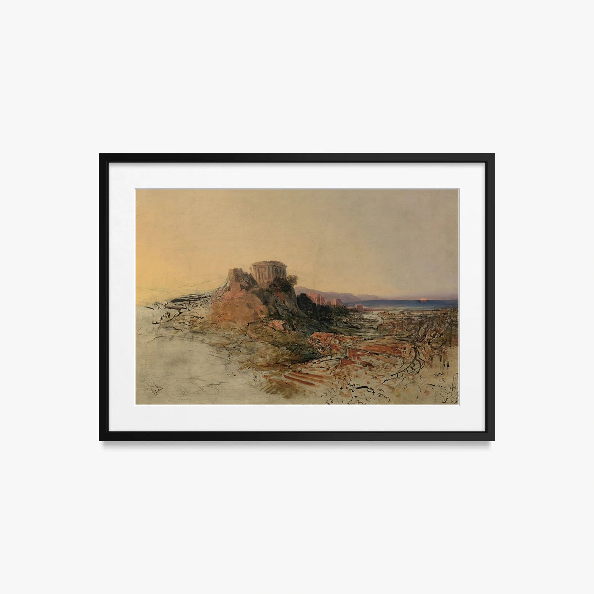 Rovine di Tempio Greco - Adalbert Stifter, opera di Adalbert Stifter (Classici), stampa con passepartout e cornice nera, 70x50cm