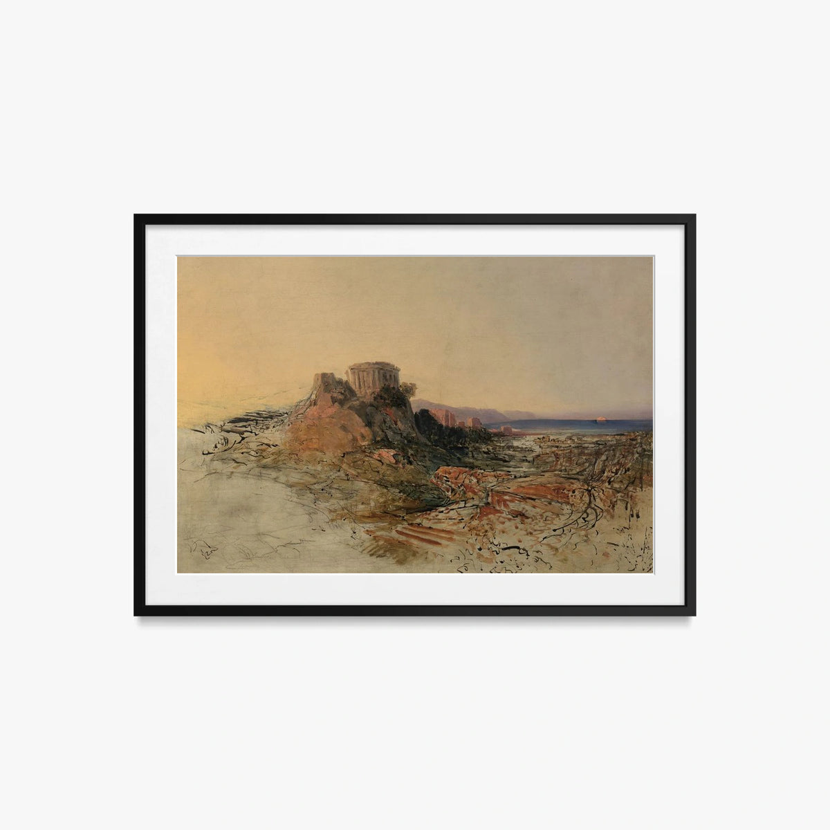 Rovine di Tempio Greco - Adalbert Stifter, opera di Adalbert Stifter (Classici), stampa con passepartout e cornice nera, 85x60cm