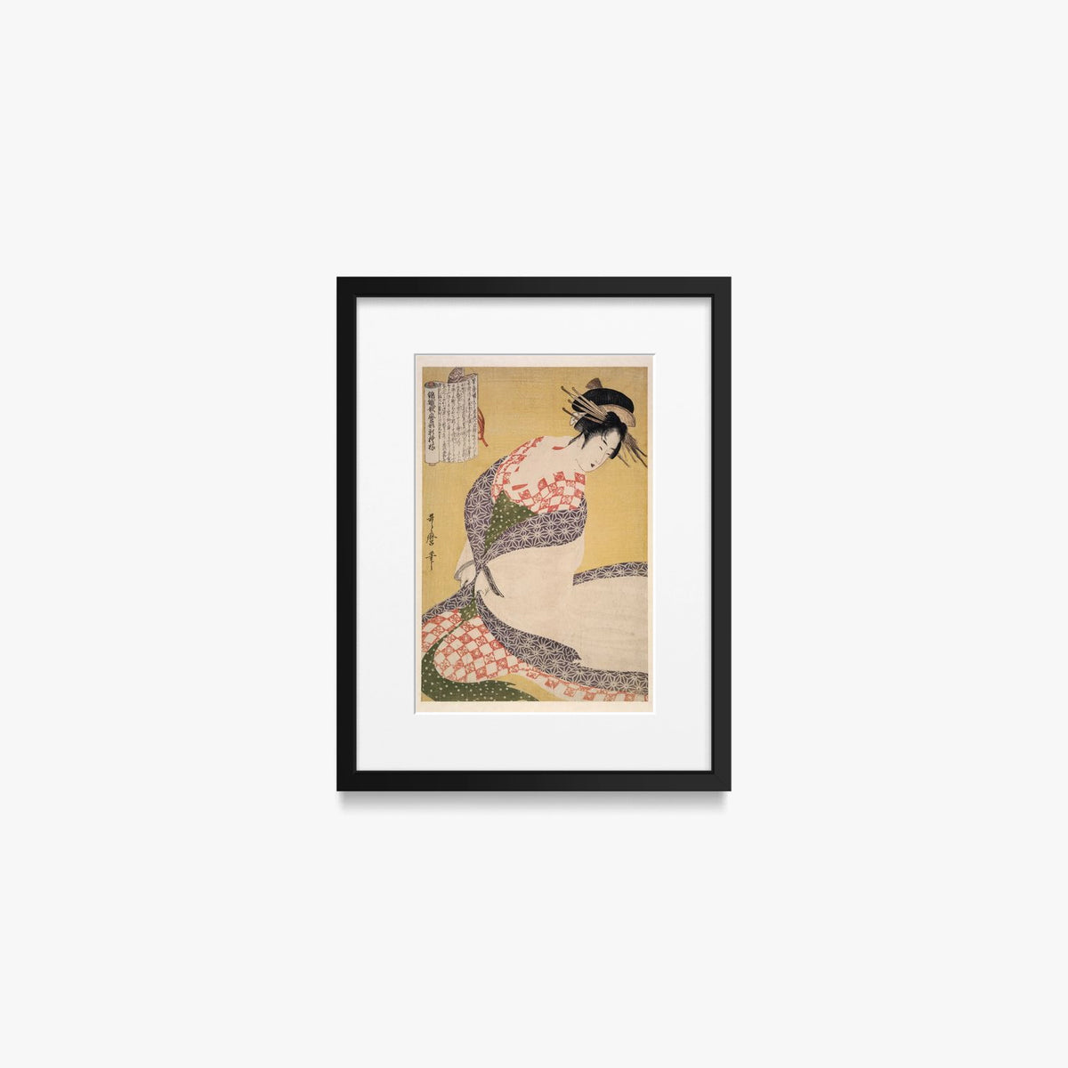 Shira-uchikake – Il Soprabito Bianco - Kitagawa Utamaro, opera di Kitagawa Utamaro (Ukiyo-e), stampa con passepartout e cornice nera, 30x40cm
