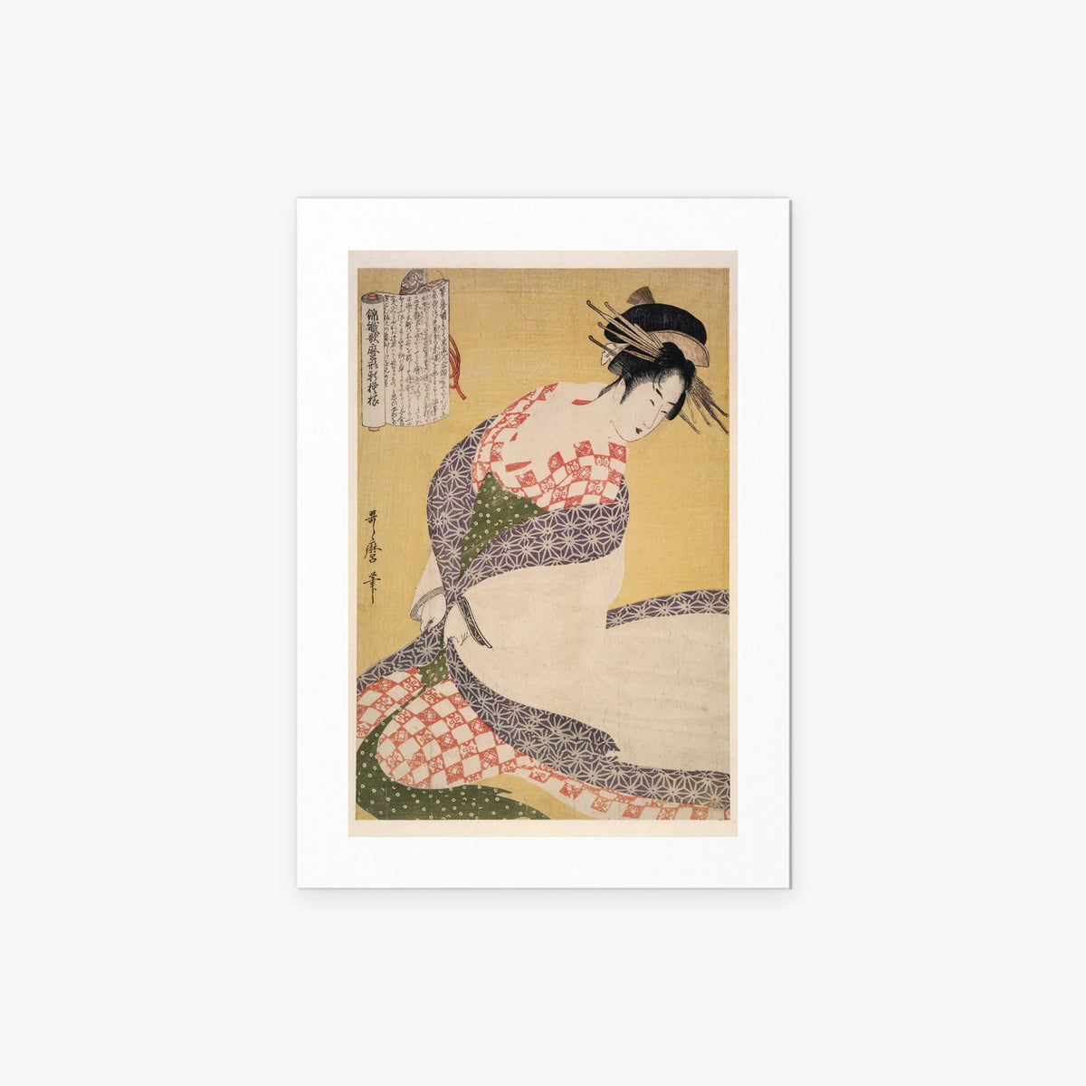 Il Soprabito Bianco - Kitagawa Utamaro, opera di Kitagawa Utamaro (Ukiyo-e), stampa artistica su carta, 50x70cm