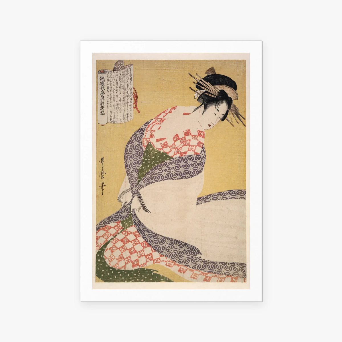 Il Soprabito Bianco - Kitagawa Utamaro, opera di Kitagawa Utamaro (Ukiyo-e), stampa artistica su carta, 80x115cm