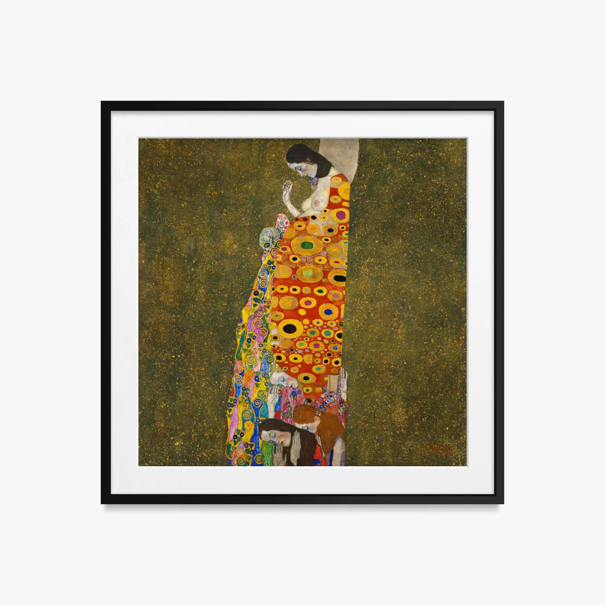 Speranza II - Gustav Klimt, opera di Gustav Klimt (Secessione Viennese), stampa con passepartout e cornice nera, 50x50cm