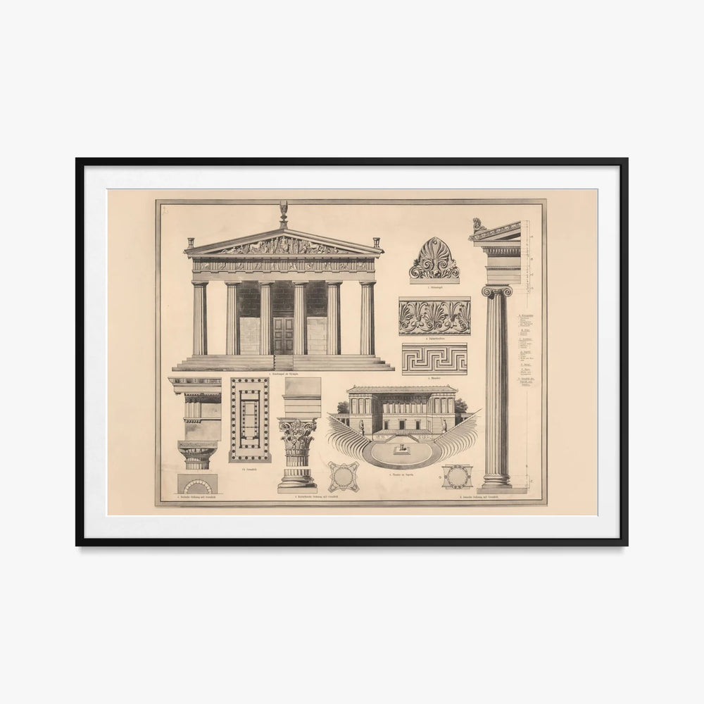 Stile Greco - Ferdinand Hirt & Sohn, opera di Ferdinand Hirt & Sohn (Classici), stampa con passepartout e cornice nera, 115x80cm
