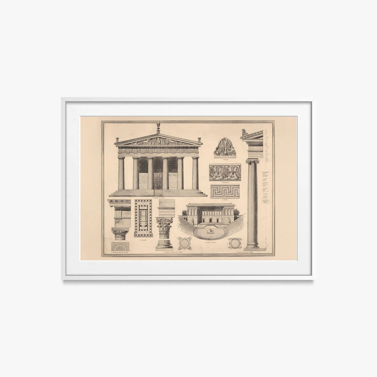 Stile Greco - Ferdinand Hirt & Sohn, opera di Ferdinand Hirt & Sohn (Classici), stampa con passepartout e cornice bianca, 85x60cm