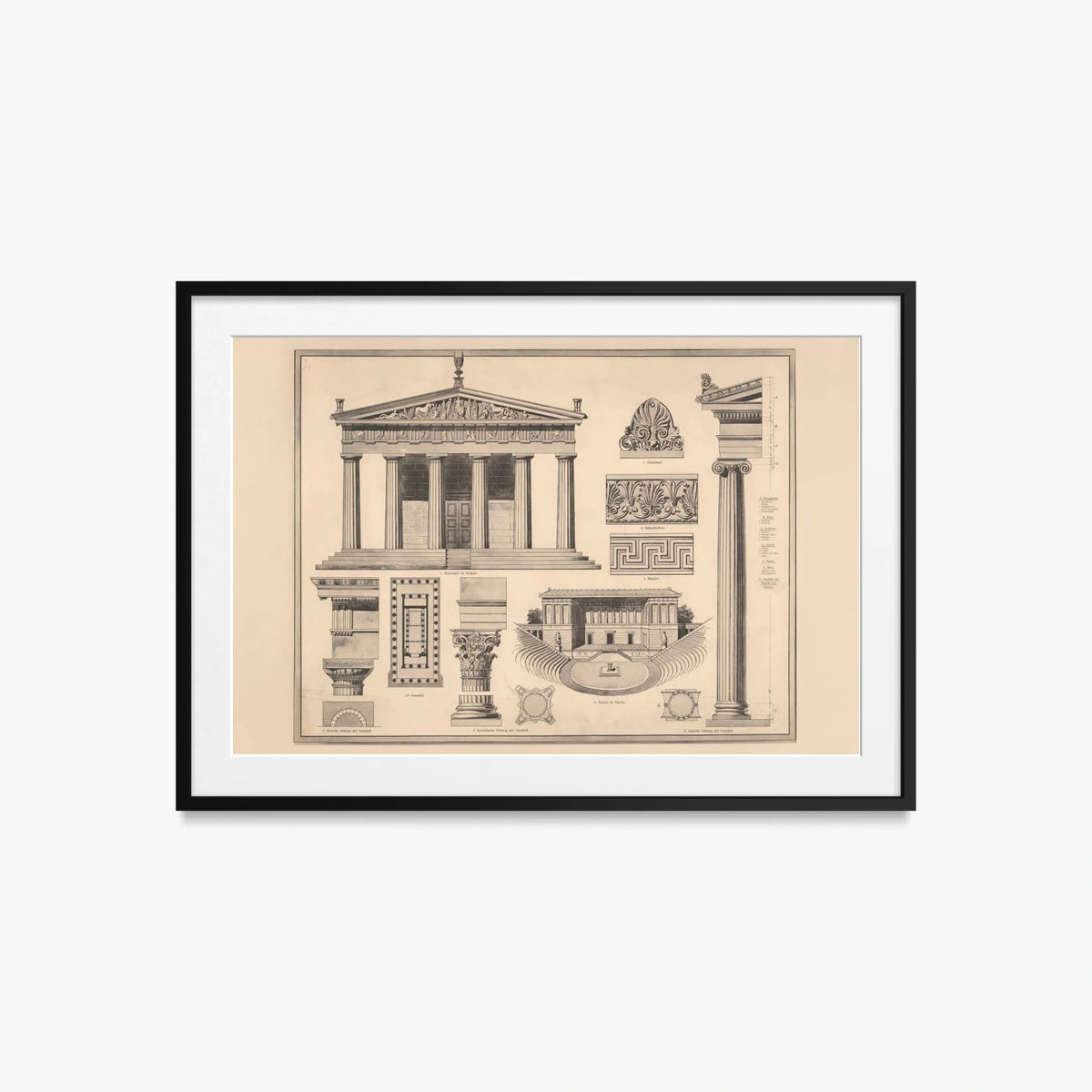 Stile Greco - Ferdinand Hirt & Sohn, opera di Ferdinand Hirt & Sohn (Classici), stampa con passepartout e cornice nera, 85x60cm