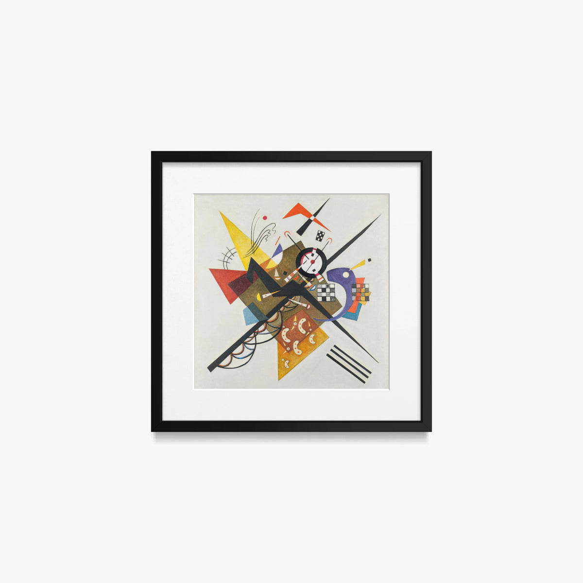 Su Bianco II - Wassily Kandinsky, opera di Wassily Kandinsky (Astrattismo), stampa con passepartout e cornice nera, 40x40cm