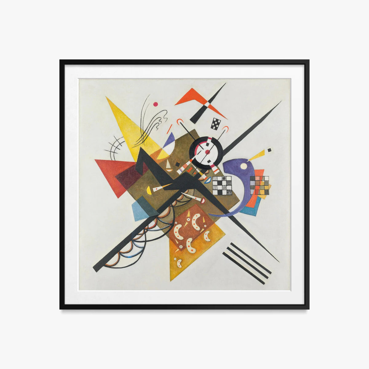 Su Bianco II - Wassily Kandinsky, opera di Wassily Kandinsky (Astrattismo), stampa con passepartout e cornice nera, 60x60cm