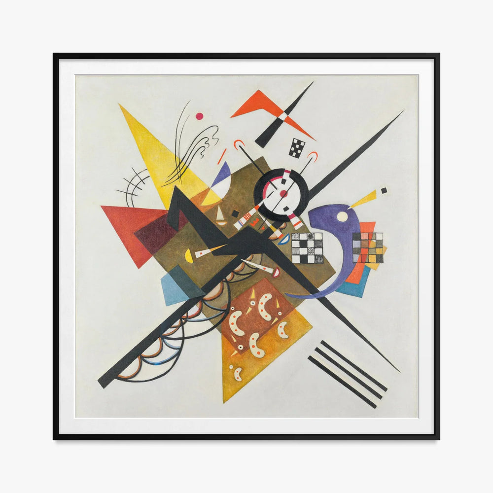 Su Bianco II - Wassily Kandinsky, opera di Wassily Kandinsky (Astrattismo), stampa con passepartout e cornice nera, 80x80cm