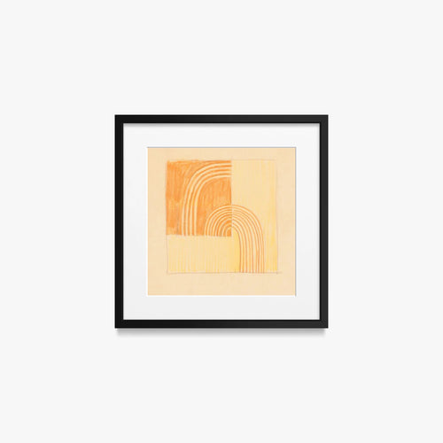 Tavolo Intarsiato, Motivo Arancione e Giallo - Winold Reiss, opera di Winold Reiss (Art Déco), stampa con passepartout e cornice nera, 40x40cm