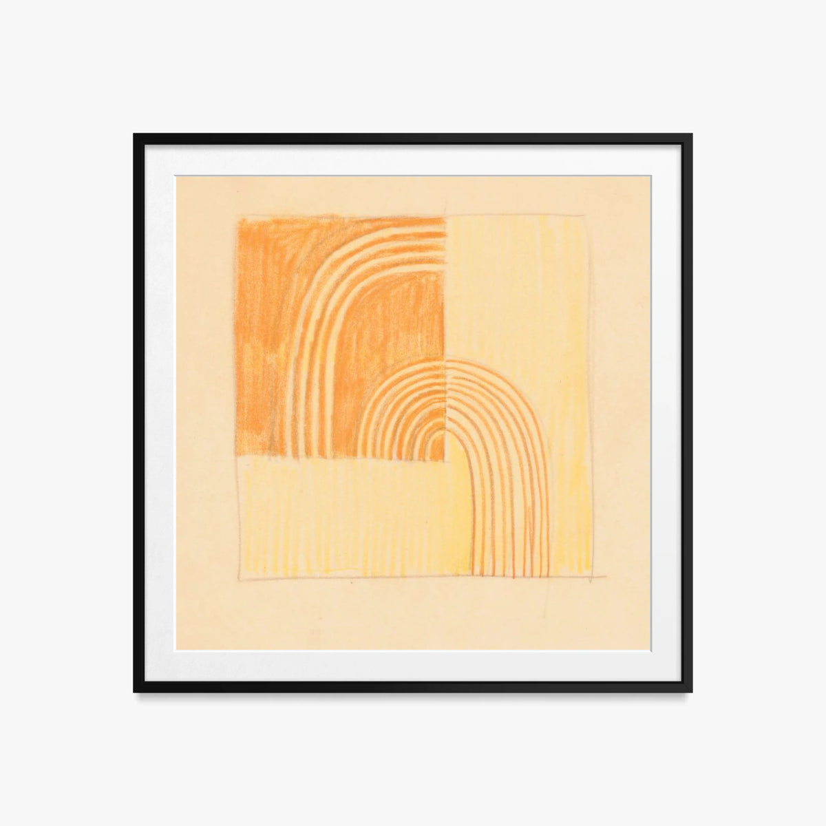 Tavolo Intarsiato, Motivo Arancione e Giallo - Winold Reiss, opera di Winold Reiss (Art Déco), stampa con passepartout e cornice nera, 60x60cm