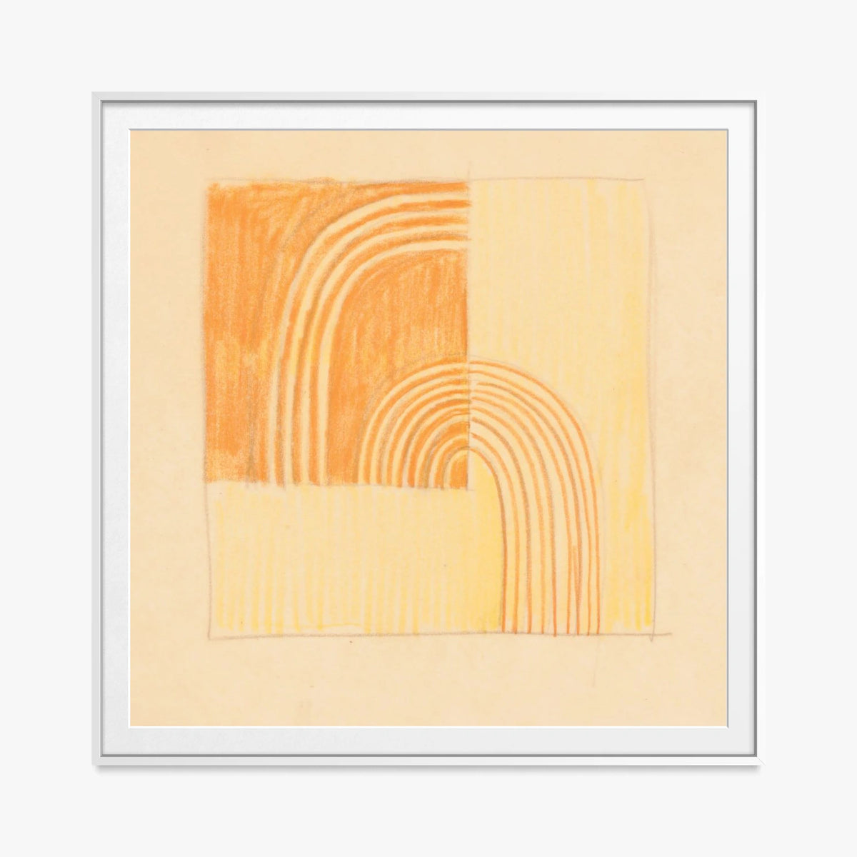 Tavolo Intarsiato, Motivo Arancione e Giallo - Winold Reiss, opera di Winold Reiss (Art Déco), stampa con passepartout e cornice bianca, 80x80cm