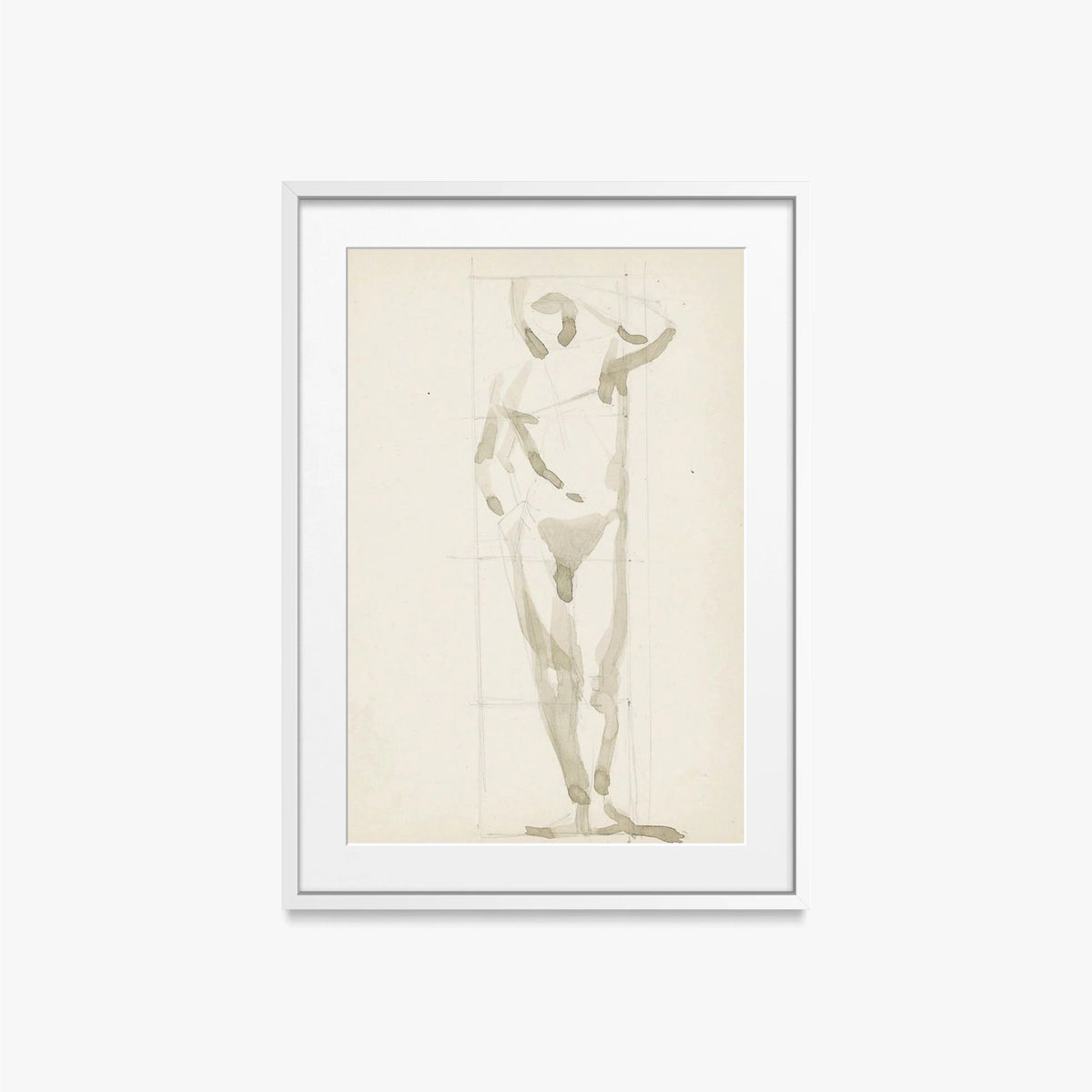 Uomo Nudo in Piedi - Reijer Stolk, opera di Reijer Stolk (Avanguardie), stampa con passepartout e cornice bianca, 50x70cm