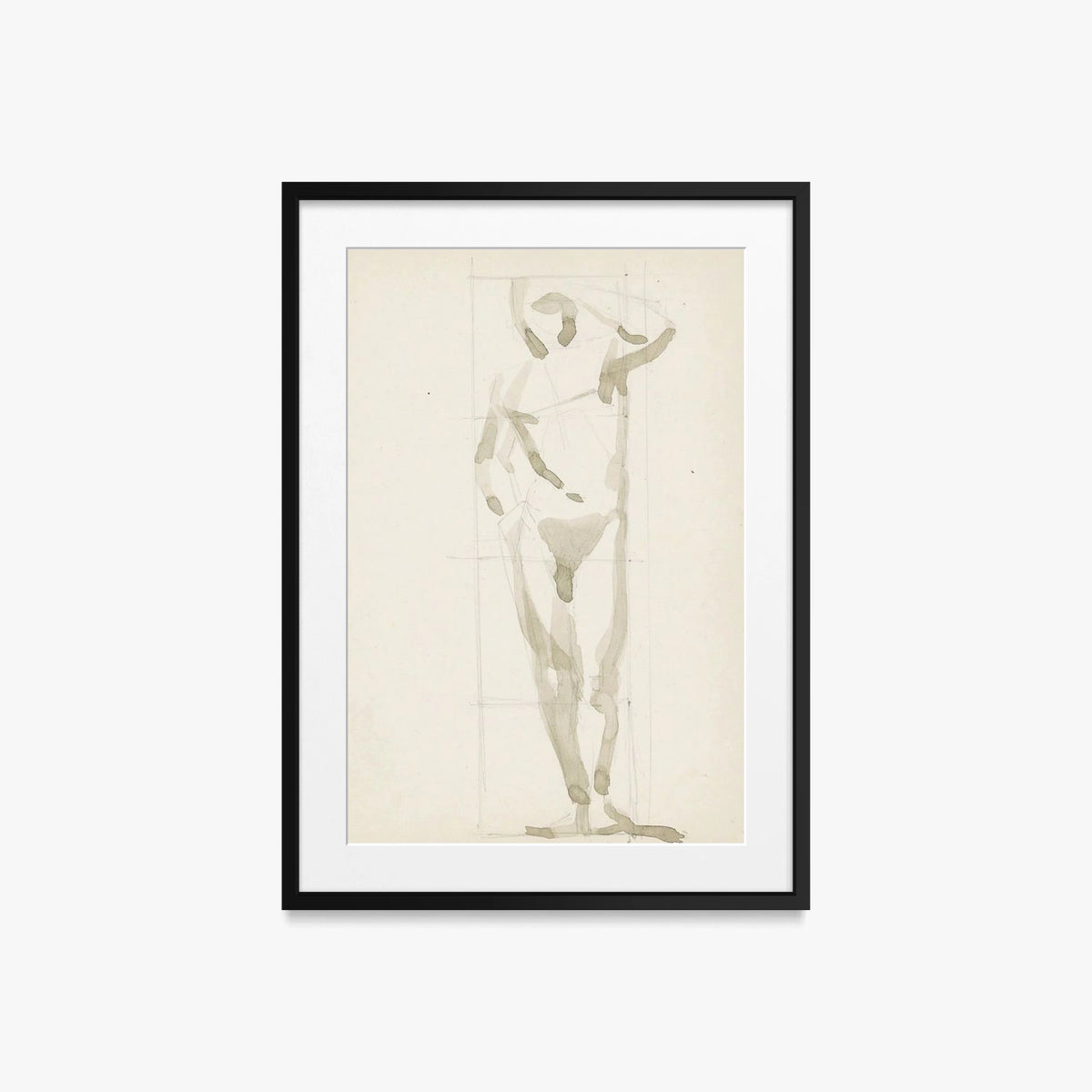 Uomo Nudo in Piedi - Reijer Stolk, opera di Reijer Stolk (Avanguardie), stampa con passepartout e cornice nera, 50x70cm