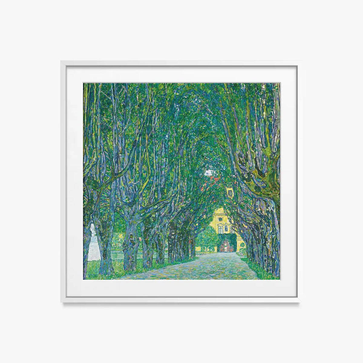 Viale del Castello di Kammer - Gustav Klimt, opera di Gustav Klimt (Secessione Viennese), stampa con passepartout e cornice bianca, 50x50cm