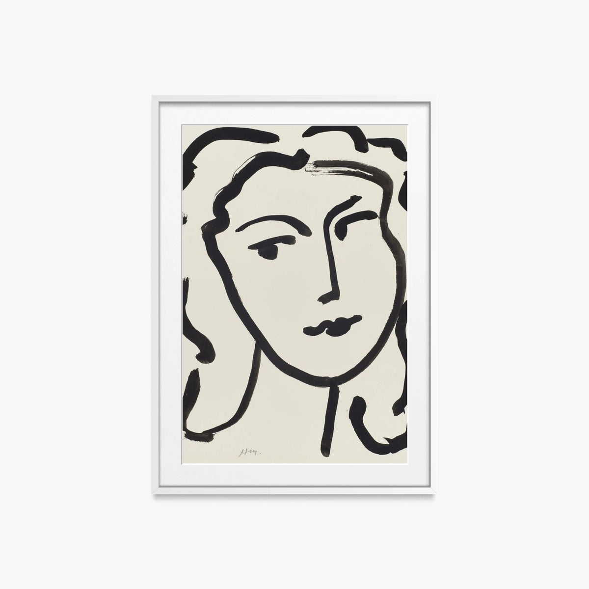 Volto di Donna - Henri Matisse, opera di Henri Matisse (Art Déco), stampa con passepartout e cornice bianca, 60x85cm