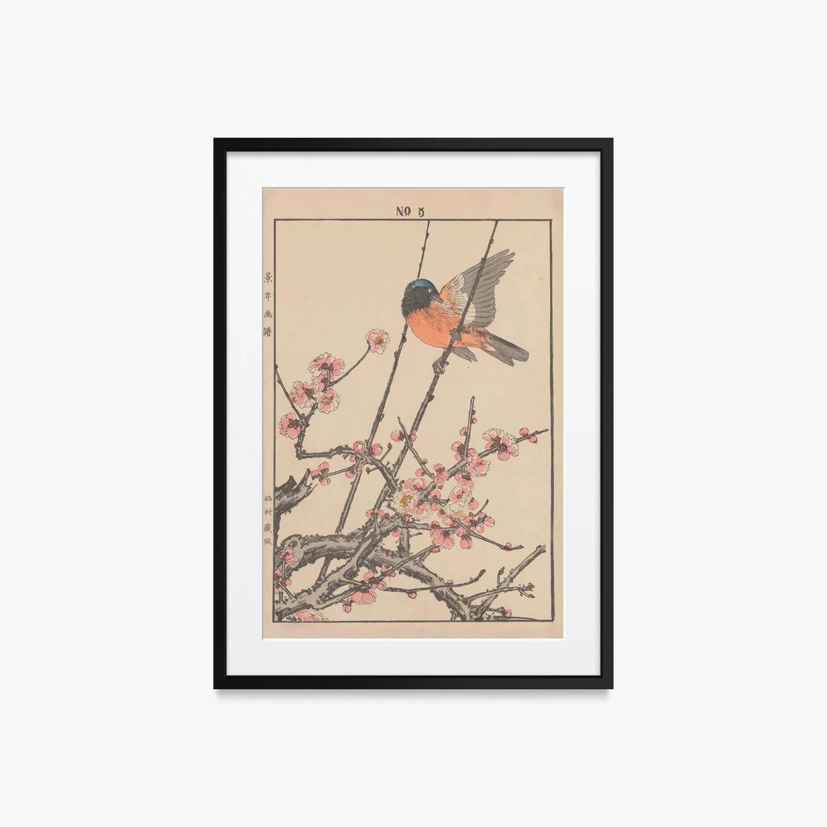 Album di Fiori e Uccelli di Keinen, Tav. 47 - Imao Keinen, opera di Imao Keinen (Ukiyo-e), stampa con passepartout e cornice nera, 50x70cm