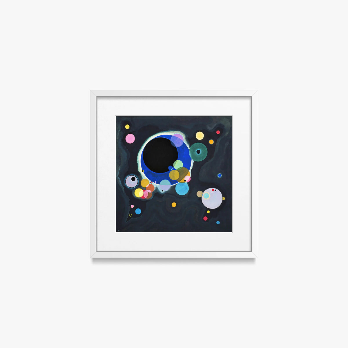 Alcuni Cerchi - Wassily Kandinsky, opera di Wassily Kandinsky (Astrattismo), stampa con passepartout e cornice bianca, 40x40cm