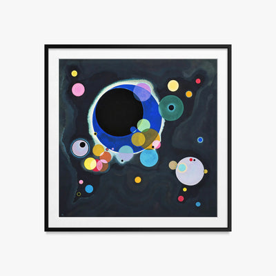 Alcuni Cerchi - Wassily Kandinsky, opera di Wassily Kandinsky (Astrattismo), stampa con passepartout e cornice nera, 60x60cm