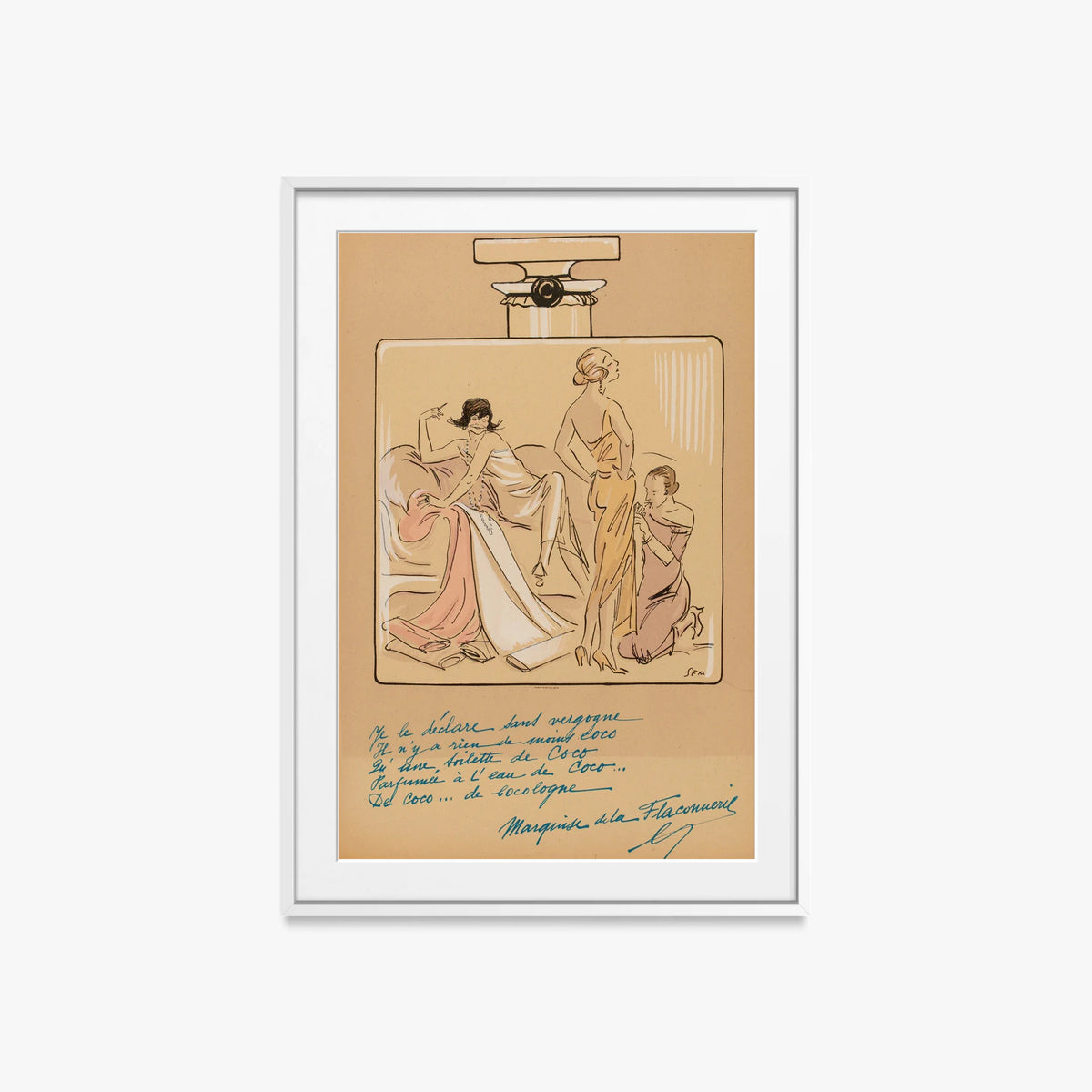 Allo Specchio - Sem, opera di Sem (Georges Goursat) (Illustrazione), stampa con passepartout e cornice bianca, 60x85cm