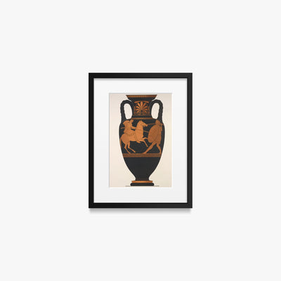 Anfora Attica, Greco e Amazzone in Combattimento - Anonimo, opera di Anonimo (Arte Greca Antica (ceramica attica)), stampa con passepartout e cornice nera, 30x40cm