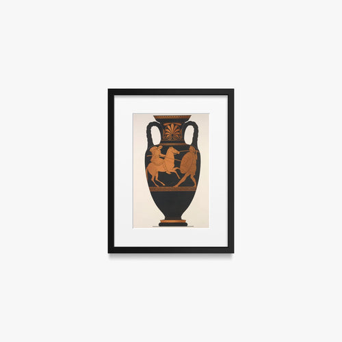 Anfora Attica, Greco e Amazzone in Combattimento - Anonimo, opera di Anonimo (Arte Greca Antica (ceramica attica)), stampa con passepartout e cornice nera, 30x40cm