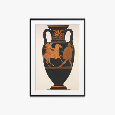 Anfora Attica, Greco e Amazzone in Combattimento - Anonimo, opera di Anonimo (Arte Greca Antica (ceramica attica)), stampa con passepartout e cornice nera, 60x85cm