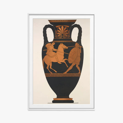 Anfora Attica, Greco e Amazzone in Combattimento - Anonimo, opera di Anonimo (Arte Greca Antica (ceramica attica)), stampa con passepartout e cornice bianca, 80x115cm