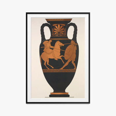 Anfora Attica, Greco e Amazzone in Combattimento - Anonimo, opera di Anonimo (Arte Greca Antica (ceramica attica)), stampa con passepartout e cornice nera, 80x115cm