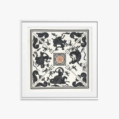 Antico Pavimento a Mosaico Bianco e Nero - Pierre Jean Mariette, opera di Pierre Jean Mariette (Art Nouveau), stampa con passepartout e cornice bianca, 50x50cm