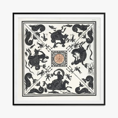 Antico Pavimento a Mosaico Bianco e Nero - Pierre Jean Mariette, opera di Pierre Jean Mariette (Art Nouveau), stampa con passepartout e cornice nera, 80x80cm
