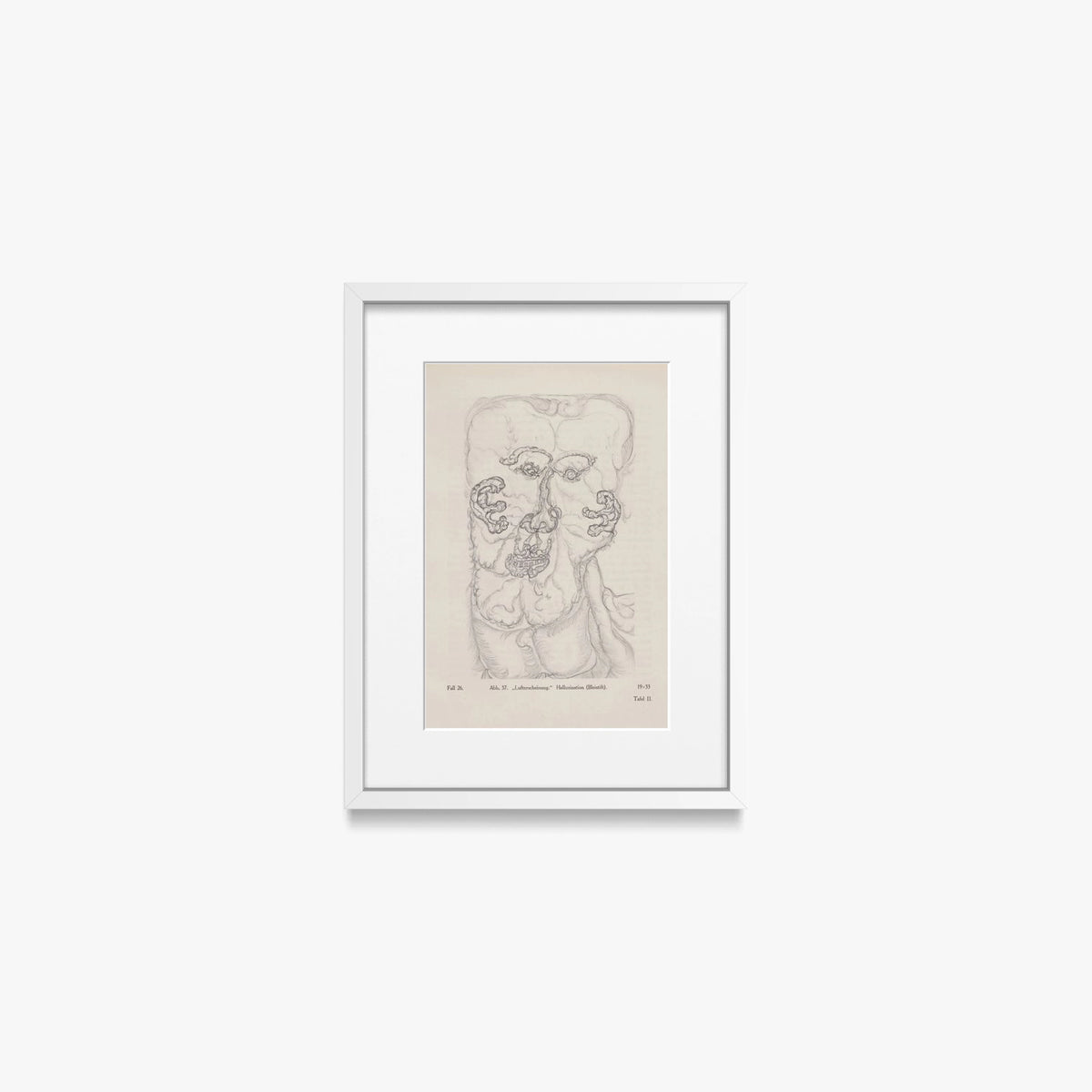 'Apparizione nell'Aria', Allucinazione - Hans Prinzhorn, opera di Hans Prinzhorn (Art Brut), stampa con passepartout e cornice bianca, 30x40cm