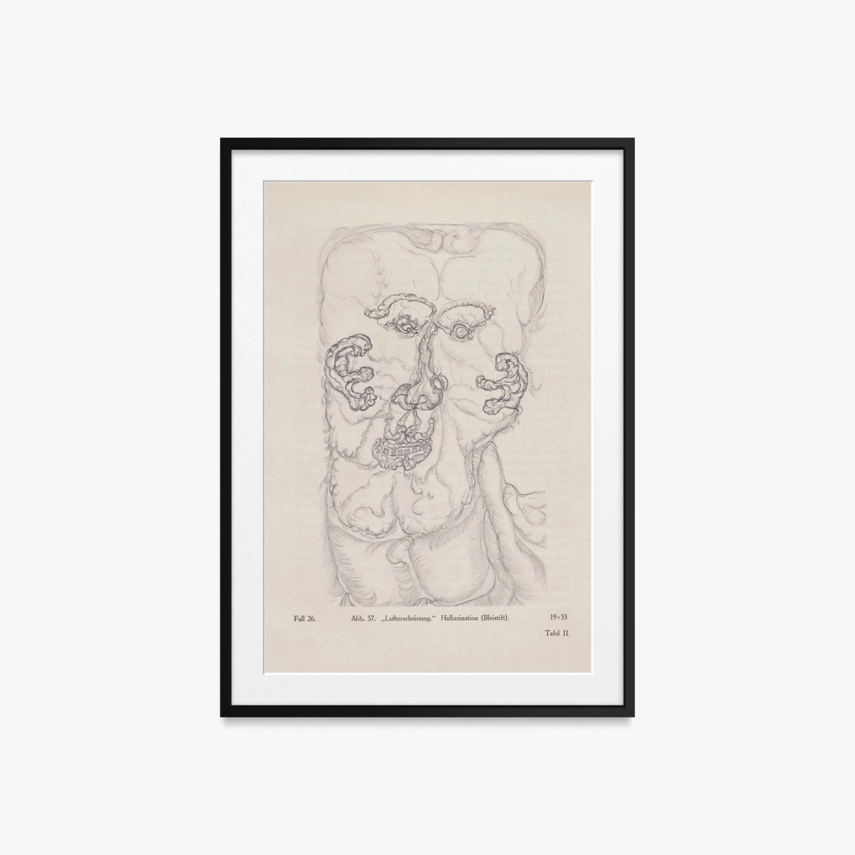 'Apparizione nell'Aria', Allucinazione - Hans Prinzhorn, opera di Hans Prinzhorn (Art Brut), stampa con passepartout e cornice nera, 60x85cm