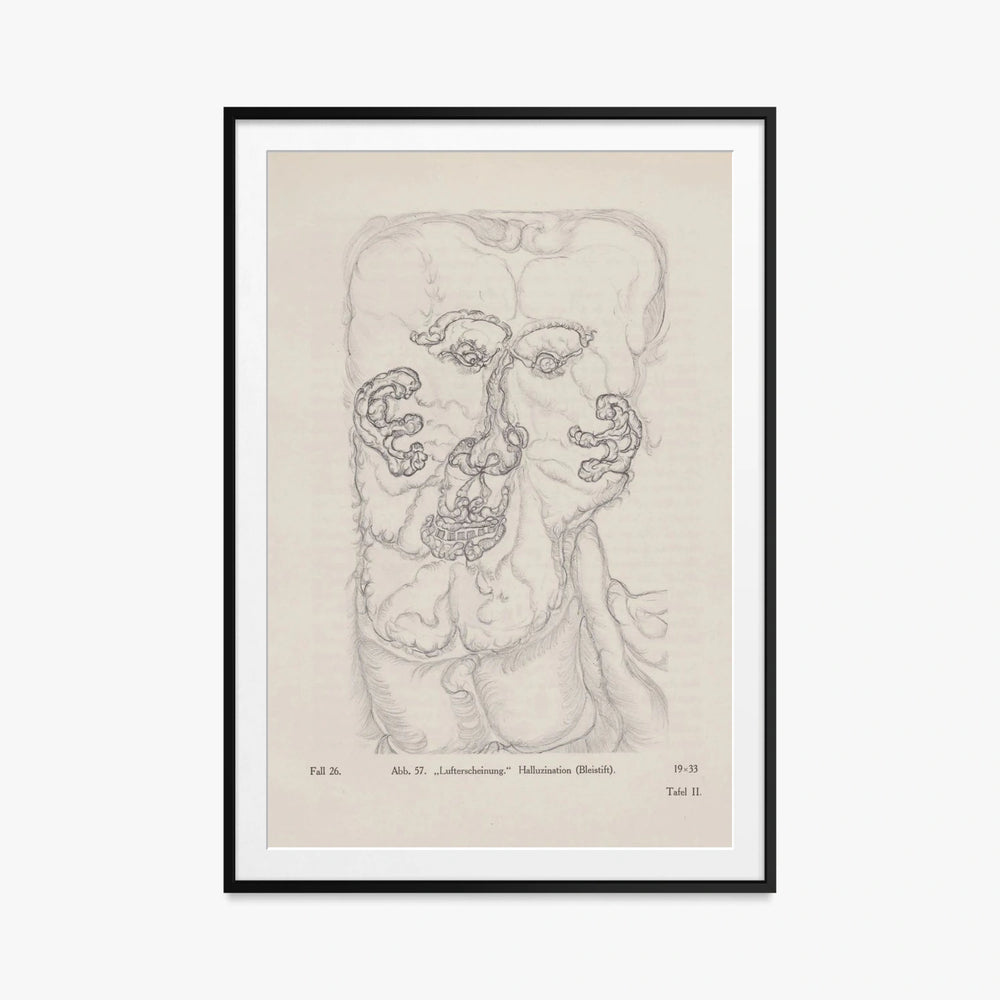 'Apparizione nell'Aria', Allucinazione - Hans Prinzhorn, opera di Hans Prinzhorn (Art Brut), stampa con passepartout e cornice nera, 80x115cm