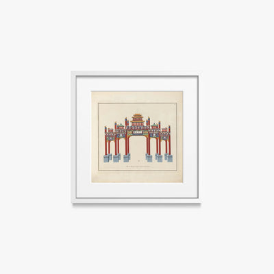 Arco di Trionfo con Fuochi e Lanterne - Arcs de Triomphe et Berceaux Chinois, opera di Arcs de Triomphe et Berceaux Chinois (Art Nouveau), stampa con passepartout e cornice bianca, 40x40cm