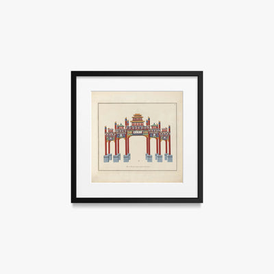 Arco di Trionfo con Fuochi e Lanterne - Arcs de Triomphe et Berceaux Chinois, opera di Arcs de Triomphe et Berceaux Chinois (Art Nouveau), stampa con passepartout e cornice nera, 40x40cm