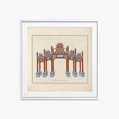 Arco di Trionfo con Fuochi e Lanterne - Arcs de Triomphe et Berceaux Chinois, opera di Arcs de Triomphe et Berceaux Chinois (Art Nouveau), stampa con passepartout e cornice bianca, 50x50cm
