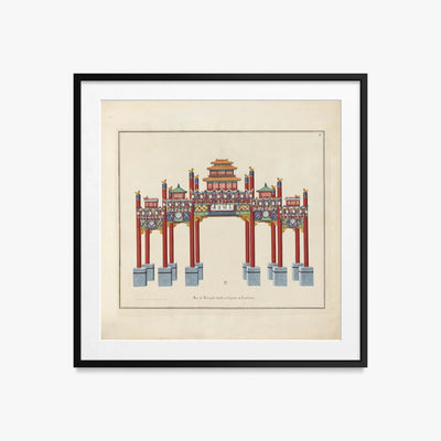 Arco di Trionfo con Fuochi e Lanterne - Arcs de Triomphe et Berceaux Chinois, opera di Arcs de Triomphe et Berceaux Chinois (Art Nouveau), stampa con passepartout e cornice nera, 50x50cm