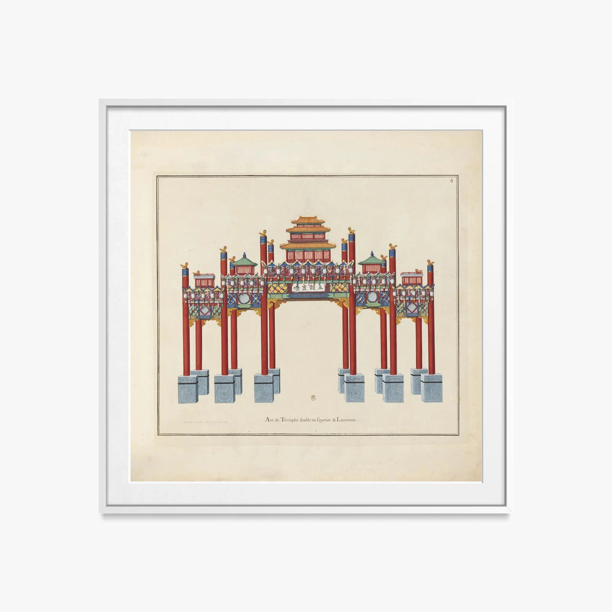 Arco di Trionfo con Fuochi e Lanterne - Arcs de Triomphe et Berceaux Chinois, opera di Arcs de Triomphe et Berceaux Chinois (Art Nouveau), stampa con passepartout e cornice bianca, 60x60cm