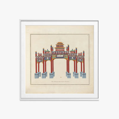 Arco di Trionfo con Fuochi e Lanterne - Arcs de Triomphe et Berceaux Chinois, opera di Arcs de Triomphe et Berceaux Chinois (Art Nouveau), stampa con passepartout e cornice bianca, 60x60cm
