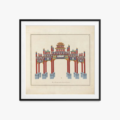 Arco di Trionfo con Fuochi e Lanterne - Arcs de Triomphe et Berceaux Chinois, opera di Arcs de Triomphe et Berceaux Chinois (Art Nouveau), stampa con passepartout e cornice nera, 60x60cm