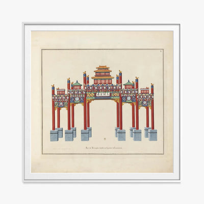 Arco di Trionfo con Fuochi e Lanterne - Arcs de Triomphe et Berceaux Chinois, opera di Arcs de Triomphe et Berceaux Chinois (Art Nouveau), stampa con passepartout e cornice bianca, 80x80cm