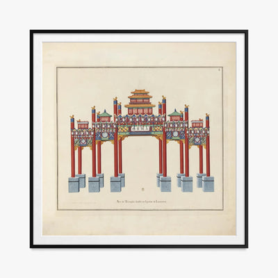 Arco di Trionfo con Fuochi e Lanterne - Arcs de Triomphe et Berceaux Chinois, opera di Arcs de Triomphe et Berceaux Chinois (Art Nouveau), stampa con passepartout e cornice nera, 80x80cm